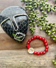 Red Jade & Coral Beaded Stretch Bracelet with Quartz Focal