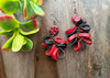 Black & Red Patterned Kazuri & Leather Petal Earrings