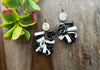 Black & White Speckled Kazuri & Leather Petal Earrings