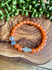 Orange Jade & Gray Agate Beaded Stretch Bracelet Duo w/ Cross