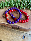 Purple & Red Beaded Stretch Bracelet Duo
