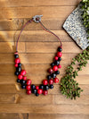 Black & Red Wood & Bombona Bib Necklace