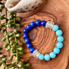 Royal Blue & Sky Blue Beaded Stretch Bracelet w/ African Glass Accents