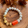 Cream & Tan Beaded Stretch Bracelet w/ Orange Coral Accent