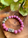 Pink & Dalmatian Jasper Beaded Stretch Bracelet