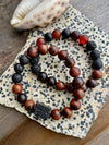 Lava, Mahogany Obsidian & Carnelian Agate Beaded Stretch Bracelet Duo