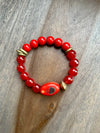 Shades of Red Beaded Stretch Bracelet with Brass Accent