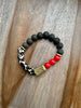 Tibetan Agate, Lava & Jade Beaded Stretch Bracelet with African Brass Accents