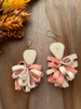 Cream & Rose Pink Tagua & Leather Petal Earrings