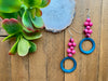 Hot Pink Acai & Teal Cocowood Woven Earrings