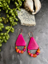 Pink Tagua Triangle w/ Pink & Orange Accents Earrings