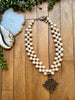 Whitewood Interlaced Bib Necklace w/ African Brass Pendant