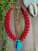 Red Wood Bib Necklace w/ Howlite Pendant