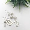 White & Silver Asymmetrical Adrinkra Earrings