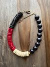 Red, Cream & Black Cocowood & Wood Statement Necklace