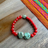 Double Hexagon African Turquoise & Red Jade Beaded Stretch Bracelet
