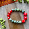 Coral, African Turquoise & Red Jade Beaded Stretch Bracelet