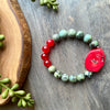 Flat Coral & African Turquoise Beaded Stretch Bracelet