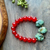 Hexagon African Turquoise & Red Jade Beaded Stretch Bracelet