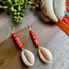 Cowrie Shell & Red Tube Bone Earrings