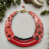 Coral, Red & Black Leather Collar