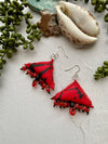 Red & Black Ankara Fabric Pillow Statement Earrings w/ African Glass Accents