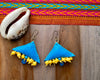 Aqua Ankara Fabric Pillow Statement Earrings w/ Wood Accents