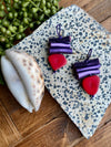 Red Tagua Triangle & Purple Leather Bead Earrings