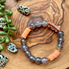 Gray Agate & Peach Vinyl Stretch Bracelet with Copper Accents