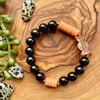 Black Onyx Agate & Peach Vinyl Stretch Bracelet with Copper Accents