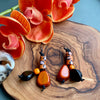 Orange & Black African Krobo & Tagua Slice Earrings