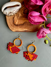 Orange Tagua & Ankara Fabric Statement Earrings