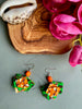 Orange Bone & Ankara Fabric Statement Earrings