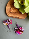 Purple Bone & Ankara Fabric Statement Earrings