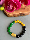 Black, Green & Yellow Krobo Beaded Stretch Bracelet [Series]