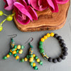 Black, Yellow & Green African Krobo & Acai Bead Earrings