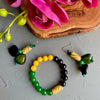 Yellow, Black & Green African Krobo & Tagua Slice Earrings