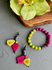 Black, Lime Green & Magenta Krobo Beaded Stretch Bracelet