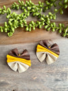 Brown, Yellow & Cream Leather & Cork Ruffle Earrings