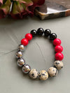 Black, Red & Dalmatian Beaded Hematite Bracelet