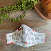 White Fabric Mask with Red & Gray Elephants
