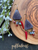 Gray & Red Tagua Triangle Earrings