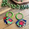 Lime Green Tagua & Ankara Fabric Statement Earrings