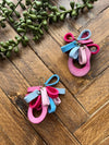 Pink & Blue Tagua & Leather Petal Earrings