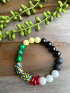 Black, White, Green, Red & Yellow Krobo Beaded Bracelet