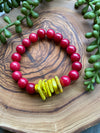 Red Jade & Yellow Accent Beaded Bracelet
