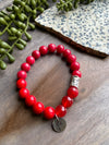 Red Leo Beaded Bracelet w/ Silver Charm