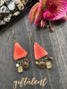 Salmon Tagua Triangle Earrings with Brown Accents