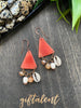 Salmon & Cream Tagua Triangle Earrings