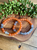 Orange Jade & Gray Agate Beaded Stretch Bracelet Duo w/ Cross